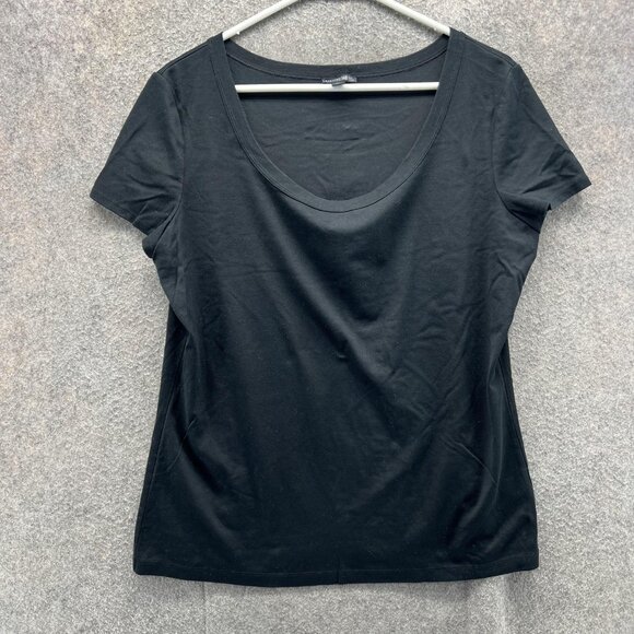 Lafayette 148 New York Shirt Womens XL Black Scoop Neck Stretch Tee Top - Picture 1 of 9